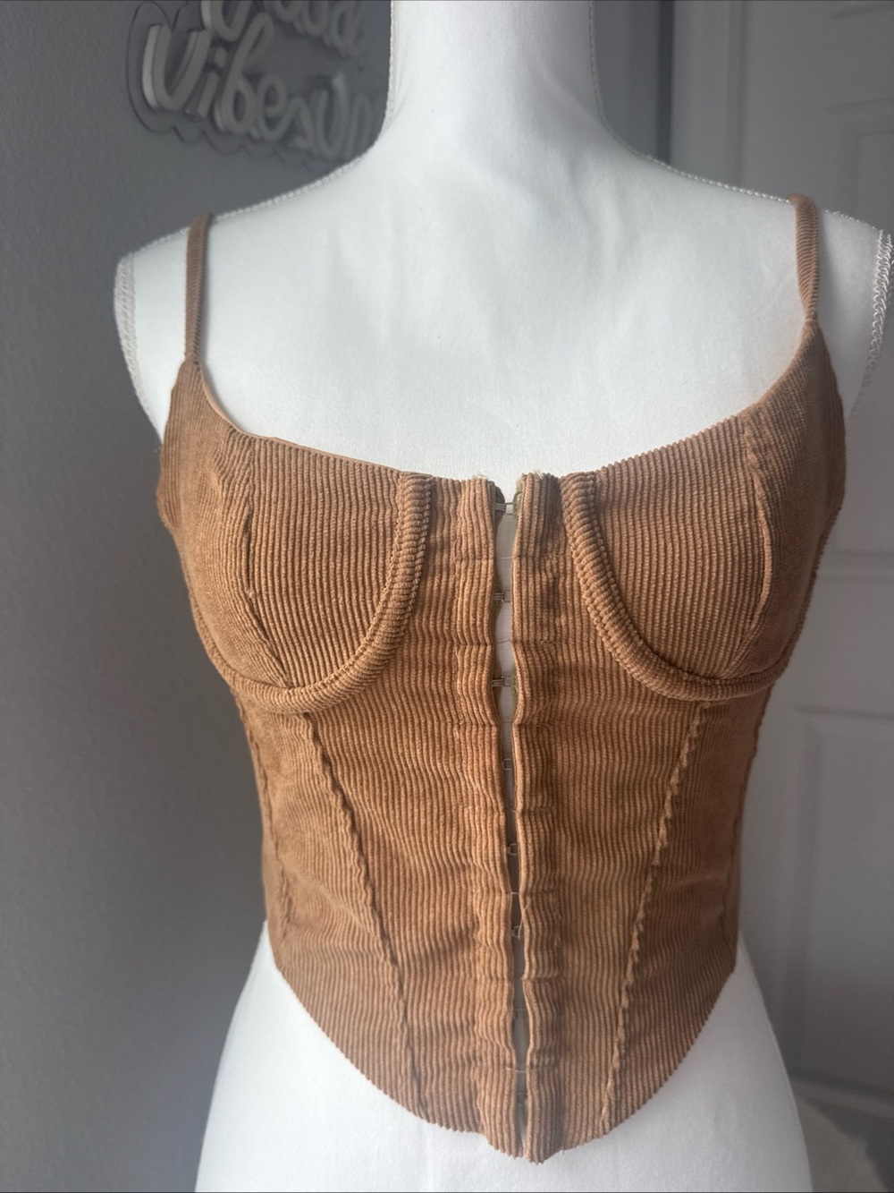 Brown Corduroy Corset-Style Tank Top